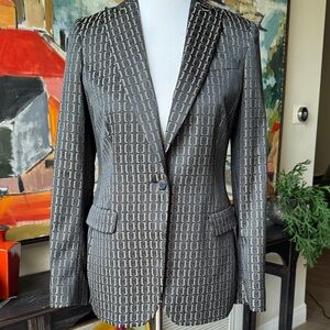 Piazza Sempione Black and Gray Patterned Single-Button Blazer